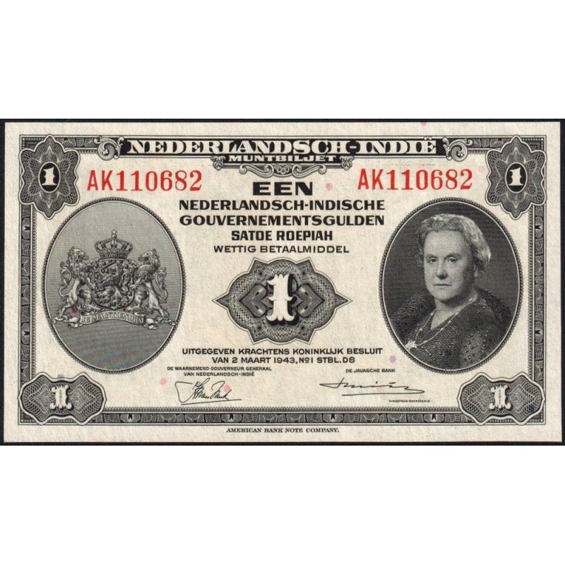 Indes Néerlandaises - Pick 111a_1 - 1 gulden - Série AK - 02/03/1943 - Etat : SPL+