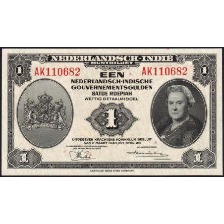 Indes Néerlandaises - Pick 111a_1 - 1 gulden - Série AK - 02/03/1943 - Etat : SPL+