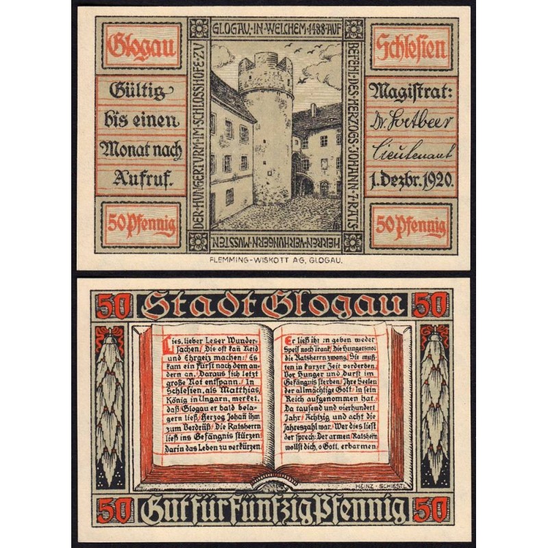 Pologne - Notgeld - Glogau (Glogow) - 50 pfennig - 01/12/1920 - Etat : NEUF