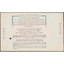 1937 - Loterie Nationale - 5e tranche - 1/10ème - Gueules cassées - Etat : TTB+