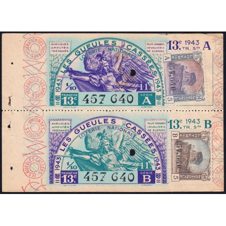 1943 - Loterie Nationale - 13e tranche A B - 1/10ème - Gueules cassées - Etat : TTB+