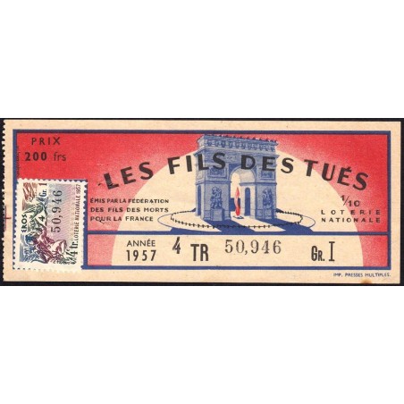 1957 - Loterie Nationale - 4e tranche Gr. I - 1/10ème - Fils des Tués - Etat : TTB