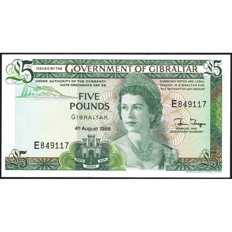 Gibraltar - Pick 21b - 5 pounds - Série E - 04/08/1988 - Etat : NEUF