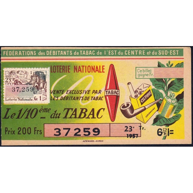1957 - Loterie Nationale - 23e tranche Gr. I - 1/10ème - Débitants Tabac - Etat : TTB+