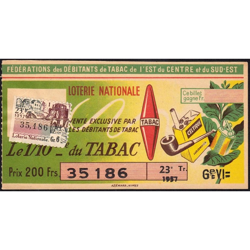 1957 - Loterie Nationale - 23e tranche Gr. VI - 1/10ème - Débitants Tabac - Etat : TTB+