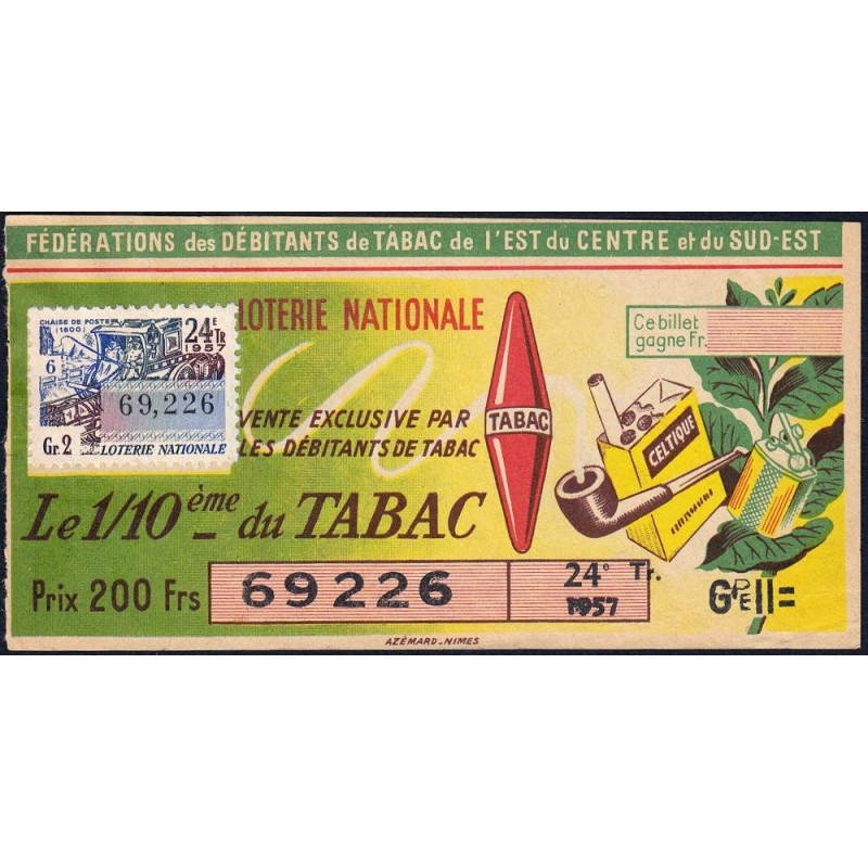 1957 - Loterie Nationale - 24e tranche Gr. II - 1/10ème - Débitants Tabac - Etat : TTB+