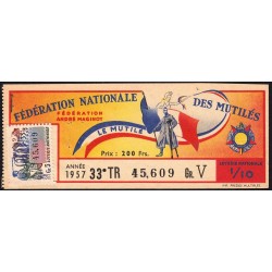 1957 - Loterie Nationale - 33e tranche Gr. V - 1/10ème - Fédération des Mutilés - Etat : TTB+