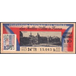 1957 - Loterie Nationale - 34e tranche Gr. III - 1/10ème - Paris - Etat : TTB+