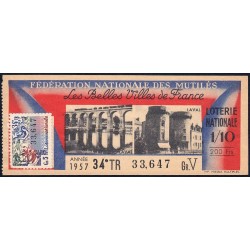 1957 - Loterie Nationale - 34e tranche Gr. V - 1/10ème - Laval - Etat : TTB+