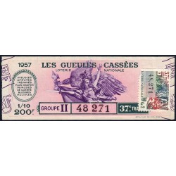 1957 - Loterie Nationale - 37e tranche Gr. II - 1/10ème - Gueules Cassées - Etat : TTB+