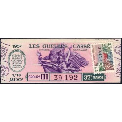 1957 - Loterie Nationale - 37e tranche Gr. III - 1/10ème - Gueules Cassées - Etat : TTB+