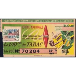 1957 - Loterie Nationale - 37e tranche Gr. III - 1/10ème - Débitants Tabac - Etat : B+