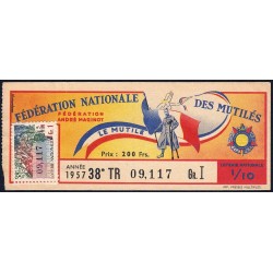 1957 - Loterie Nationale - 38e tranche Gr. I - 1/10ème - Fédération des Mutilés - Etat : TTB