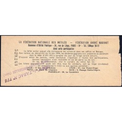 1957 - Loterie Nationale - 38e tranche Gr. VI - 1/10ème - Fédération des Mutilés - Etat : TB-