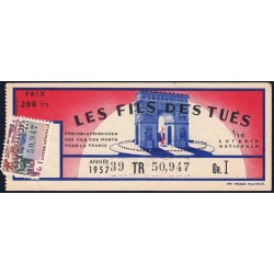 1957 - Loterie Nationale - 39e tranche Gr. I - 1/10ème - Fils des Tués - Etat : TB+
