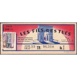 1957 - Loterie Nationale - 39e tranche Gr. I - 1/10ème - Fils des Tués - Etat : TTB