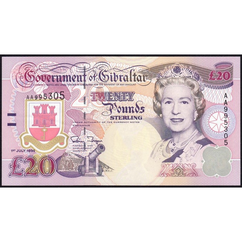 Gibraltar - Pick 27a - 20 pounds - Série AA - 01/07/1995 - Etat : SPL+