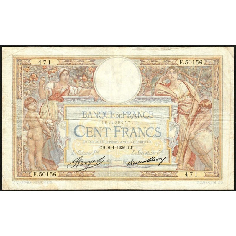 F 24-15 - 02/01/1936 - 100 francs - Merson grands cartouches - Série F.50156 - Etat : TB+