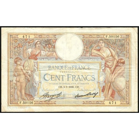 F 24-15 - 02/01/1936 - 100 francs - Merson grands cartouches - Série F.50156 - Etat : TB+