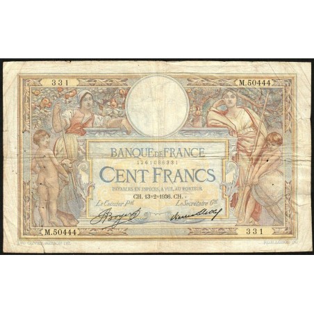 F 24-15 - 13/02/1936 - 100 francs - Merson grands cartouches - Série M.50444 - Etat : TB-