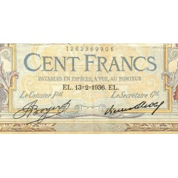 F 24-15 - 13/02/1936 - 100 francs - Merson grands cartouches - Série U.50495 - Etat : TTB-