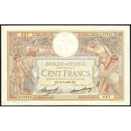 F 24-15 - 14/05/1936 - 100 francs - Merson grands cartouches - Série O.51212 - Etat : TTB+
