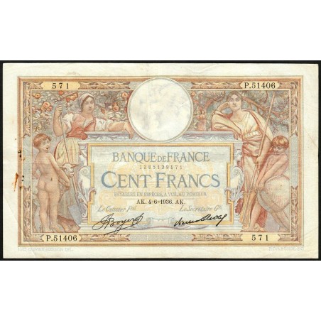 F 24-15 - 04/06/1936 - 100 francs - Merson grands cartouches - Série P.51406 - Etat : TTB