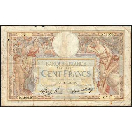 F 24-15 - 17/09/1936 - 100 francs - Merson grands cartouches - Série D.52059 - Etat : B-