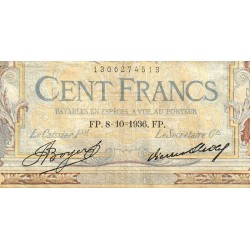 F 24-15 - 08/10/1936 - 100 francs - Merson grands cartouches - Série W.52251 (remplacem.) - Etat : TB-