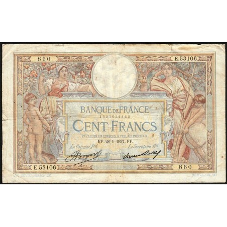 F 24-16 - 28/01/1937 - 100 francs - Merson grands cartouches - Série E.53106 - Etat : TB-