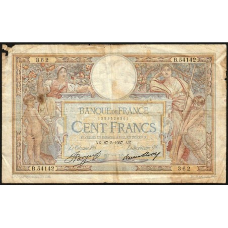 F 24-16 - 27/05/1937 - 100 francs - Merson grands cartouches - Série B.54142 - Etat : B-