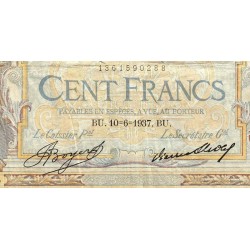 F 24-16 - 10/06/1937 - 100 francs - Merson grands cartouches - Série Q.54464 - Etat : TB