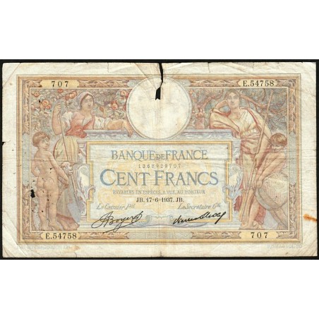 F 24-16 - 17/06/1937 - 100 francs - Merson grands cartouches - Série E.54758 - Etat : B-