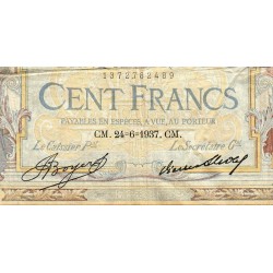 F 24-16 - 24/06/1937 - 100 francs - Merson grands cartouches - Série H.54912 - Etat : TB-