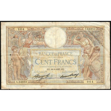 F 24-16 - 24/06/1937 - 100 francs - Merson grands cartouches - Série S.54953 - Etat : TB