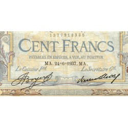 F 24-16 - 24/06/1937 - 100 francs - Merson grands cartouches - Série T.55117 - Etat : TB