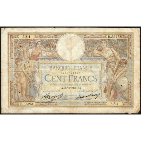 F 24-16 - 30/06/1937 - 100 francs - Merson grands cartouches - Série D.55258 - Etat : TB-