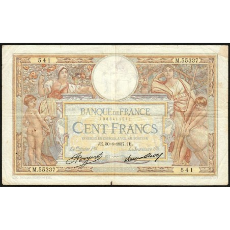 F 24-16 - 30/06/1937 - 100 francs - Merson grands cartouches - Série M.55337 - Etat : TB+