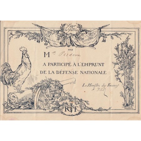 Emprunt de la Défense Nationale - 1915 - Pour la Patrie - Etat : TTB+