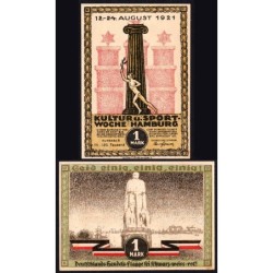 Allemagne - Notgeld - Hamburg - 1 mark - Série A - Tirage 111 120 (rare) - 12/08/1921 - Etat : SPL+