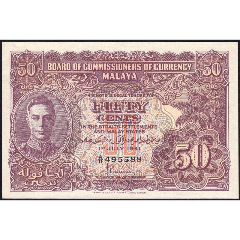 Malaisie Britannique - Pick 10a_1 - 50 cents - Série A/11 - 01/07/1941 - Etat : SPL+