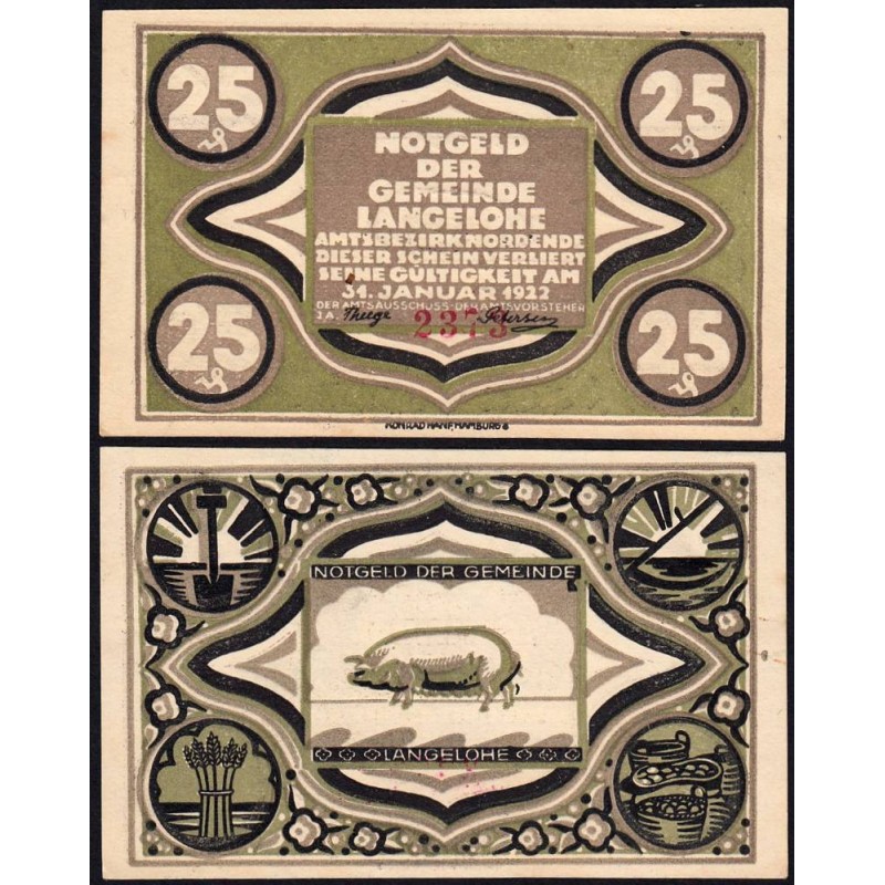 Allemagne - Notgeld - Langelohe - 25 pfennig - Type 2 - 1921 - Etat : pr.NEUF