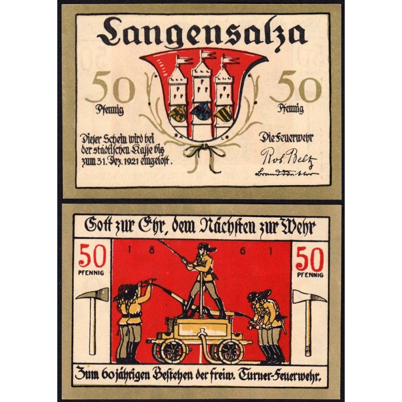 Allemagne - Notgeld - Langensalza - 50 pfennig - Réf. a - 1921 - Etat : SPL+