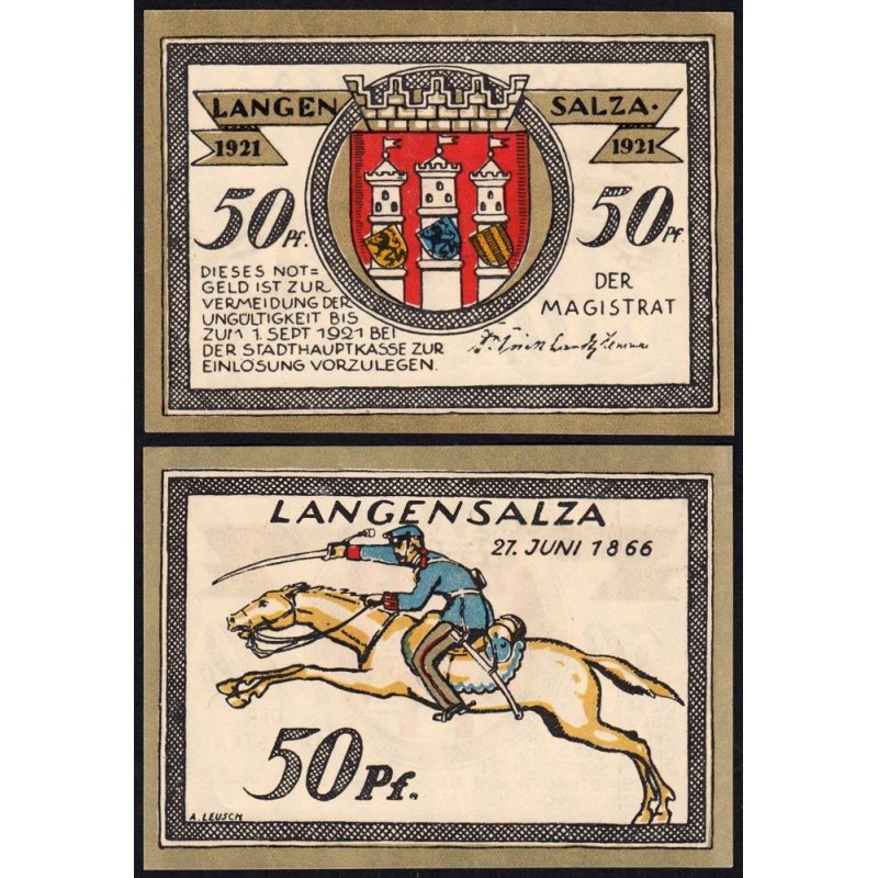 Allemagne - Notgeld - Langensalza - 50 pfennig - Type 2 - 1921 - Etat : pr.NEUF