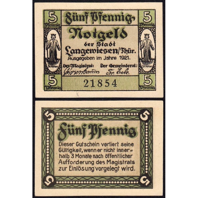 Allemagne - Notgeld - Langewiesen - 25 pfennig - Réf. a - 1921 - Etat : TTB+