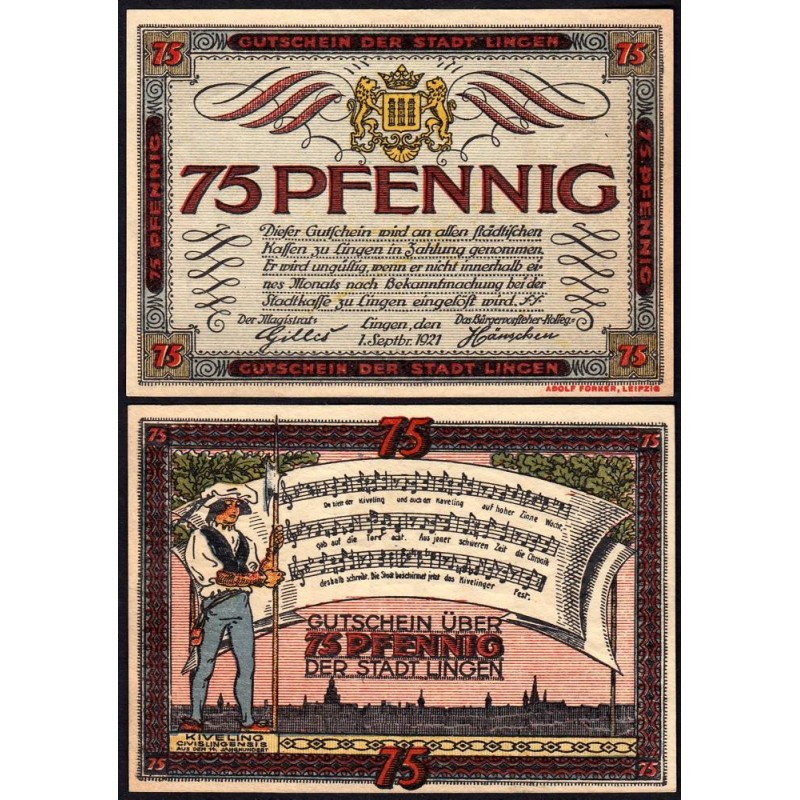 Allemagne - Notgeld - Lingen - 75 pfennig - 01/09/1921 - Etat : NEUF
