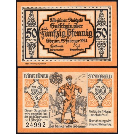 Allemagne - Notgeld - Löbejun - 50 pfennig - 25/02/1921 - Etat : NEUF