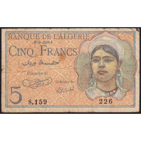 Algérie - Pick 94a - 5 francs - Série S.159 - 08/02/1944 - Etat : TB-
