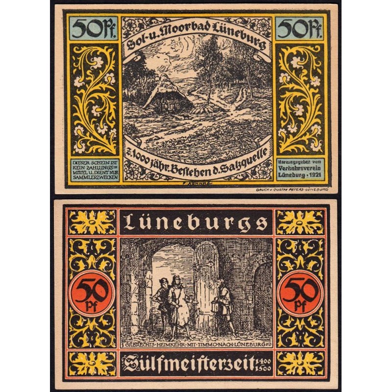 Allemagne - Notgeld - Lüneburg - 50 pfennig - Type 1 - Fond bleu - 1921 - Etat : SPL