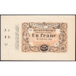 Lens - Decrombecque - Jer 62.16A - 1 franc - Série A3 - 15/10/1870 - Etat : NEUF
